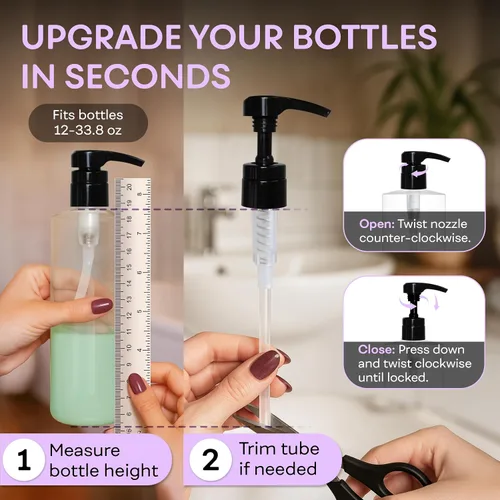 Vista 4 de Bomba dispensadora universal, perfecta para champú y acondicionador de 1 litro (33.8 onzas), se adapta a la mayoría de botellas o cualquier botella