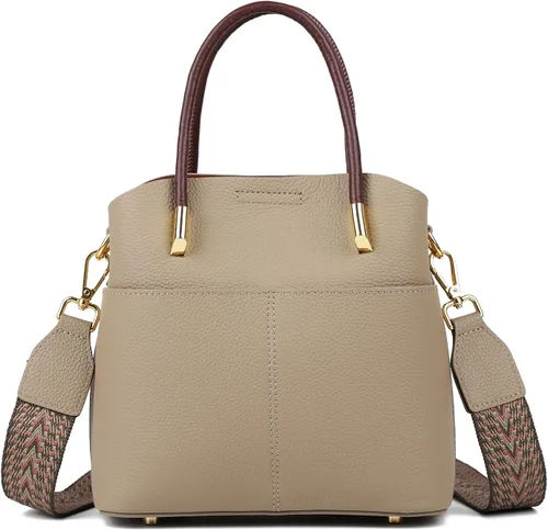 Vista 10 de Bolsos de cubo para mujer, bolso de hombro de cuero genuino, bolsos de asa superior, bolso cruzado con 2 correas extraíbles