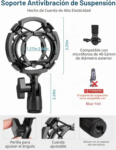 Vista 4 de InnoGear Soporte de micrófono de escritorio, mesa de escritorio con base ponderada, clip de micrófono de 3/8 a 5/8 pulgadas, altura ajustable