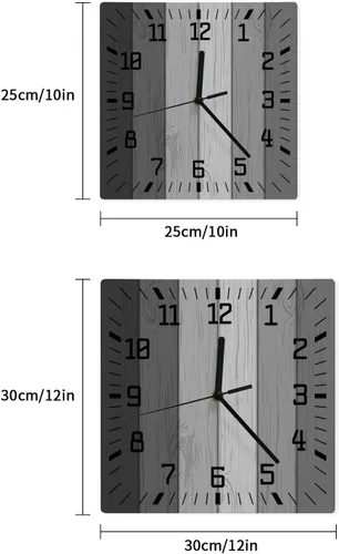 Vista 7 de Reloj de pared de madera rústica, negro, gris, blanco, silencioso, sin tictac, reloj de pared cuadrado de madera degradada gris de granja, funciona