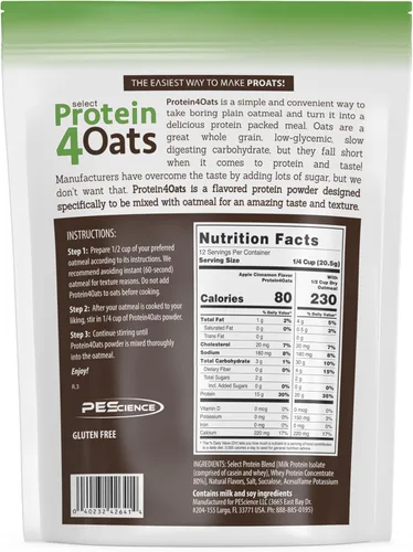 Vista 7 de PEScience Protein4Oats Protein for Oatmeal, Apple Cinnamon, 12 Servings