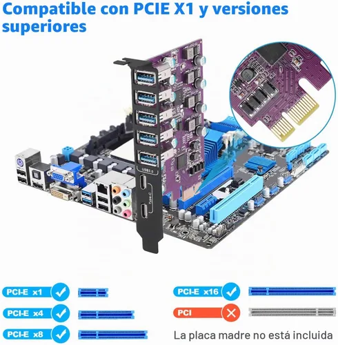 Vista 3 de Tarjeta de expansión PCIe a USB 3.0 de 7 puertos