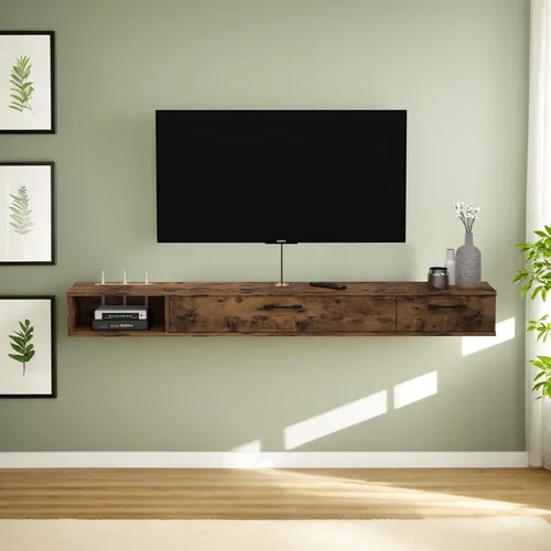 Vista 3 de Pmnianhua Soporte flotante de TV rústico con 2 puertas para televisores de hasta 80 pulgadas, 78 pulgadas debajo del estante de TV, estante de TV
