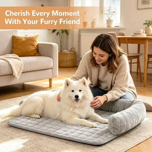 Vista 7 de YooxArmor Sofá cama de felpa para perro, lavable y extraíble para mascotas, con borde elevado y parte inferior antideslizante, protector de muebles