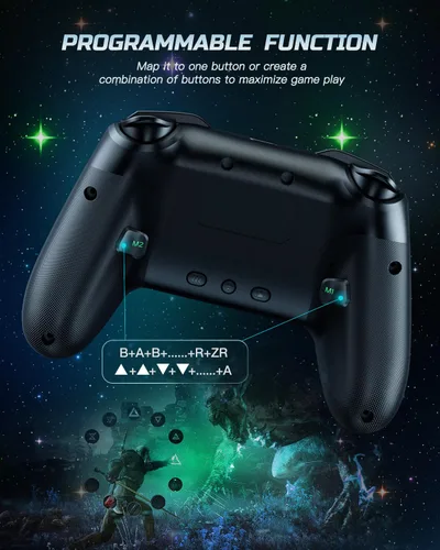 Vista 4 de Switch Controller Compatible with SwitchLiteOLEDPC WindowsiOSAndroid, 1000mAh Programmable Wireless Switch Pro Controller with Cool RGB Star Light