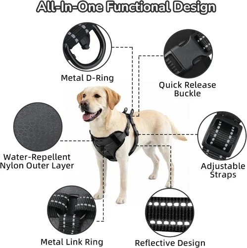 Vista 7 de EVERKING Arnés de perro sin tirones con clip frontal para perros medianos y grandes Arnés sin tirones con clip frontal con seguridad reflectante