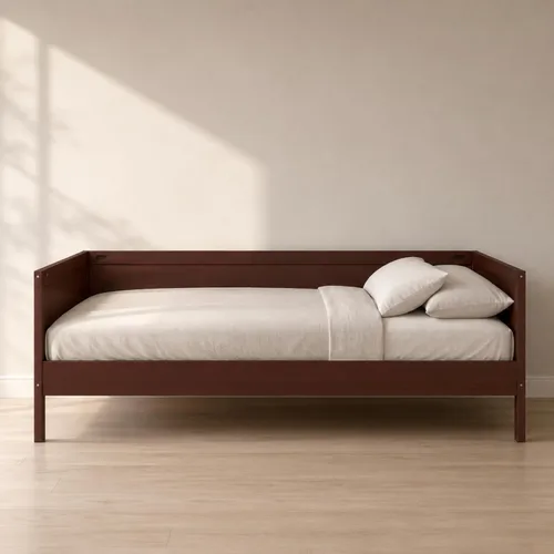 Vista 8 de Marco de sofá cama de madera de tamaño individual con rieles de 3 lados y Walnu Oscuro