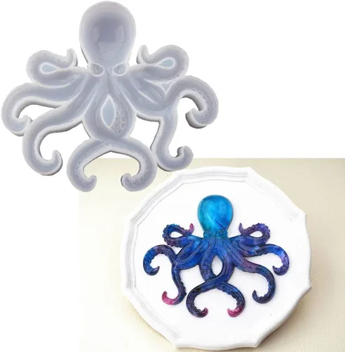 Vista 3 de Molde de resina de pulpo, Gasusen 3D de animales marinos grandes, pulpo, moldes de silicona para fundición de resina epoxi, adornos colgantes