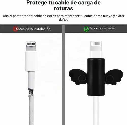 Vista 3 de Protector de cable de dibujos animados para cargador de iPhone, diseño de gato Kawaii 3D, cubierta de cable de línea de datos, protector de cable