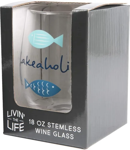 Vista 6 de Pavilion Gift Company - Lakeaholic - Copa de vino sin tallo de 18 onzas