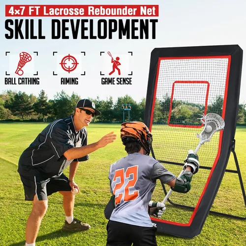 Vista 3 de ZEALFEEL Lacrosse Rebounder, 4x7FT/4x6FT Volleyball Rebounder for Backyard with 5 Rebound Angles, Target Strip, Lacrosse Rebound Net Perfect for Lax