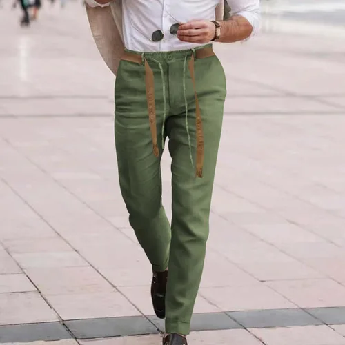 Vista 2 de oelaio Pantalones deportivos casuales para hombre, pantalones rectos sueltos, de moda, con cordón, pantalones deportivos con bolsillos