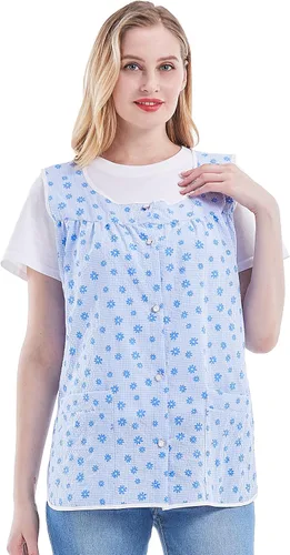 Vista 2 de Nanxson Delantal de zapatilla para mujer con 2 bolsillos de parche, bata con botones para cocina, chef de trabajo, CF3152
