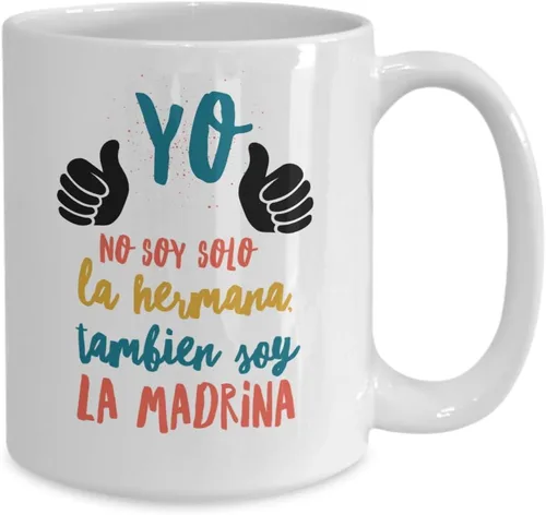 Vista 2 de Regalo para Madrina Taza de cafe para hermana Perfecto regalo para graduados, profesionales y estudiantes Vaso con afirmaciones positivas