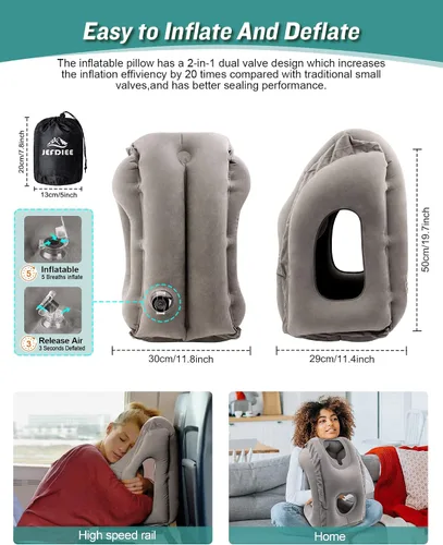 Vista 3 de JefDiee Almohada inflable de viaje y almohada inflable para descanso de pies, artículos esenciales de viaje para adultos, ideal para avión, oficina