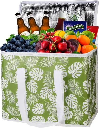 Vista 18 de Paquete de 2 bolsas aisladas reutilizables para comestibles, bolsas enfriadoras plegables para comestibles, bolsa aislante grande de alta Adorable