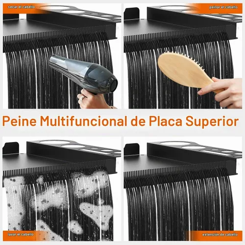 Vista 4 de Bandeja rodante de salón con 2 cuencos magnéticos, carrito de herramientas profesional, bandeja de extensión de cabello para peluqueros, bandeja