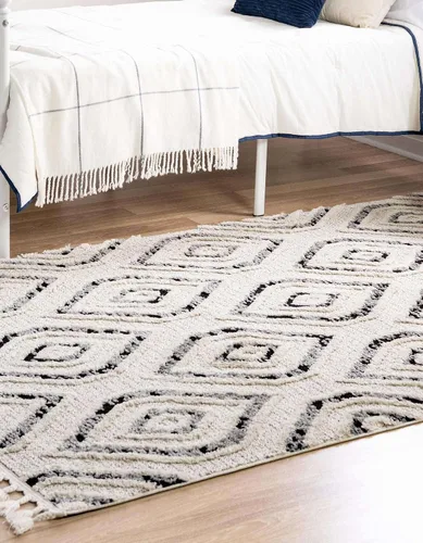 Vista 4 de Unique Loom Cherokee Collection Gatlinburg - Alfombra rectangular de 2 x 3 pies 1 pulgada, color blanco y negro