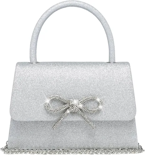 Vista 13 de Dasein Bolso de Noche para Mujer, Bolsos de Embrague para Fiesta, Bolsos de Boda, Bolsos de Cóctel y Baile con Brillo Esmerilado Champán