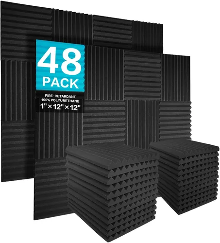 Vista 8 de JBER Paquete de 12 paneles de espuma acústica, paneles de espuma con aislamiento de sonido de 1 x 12 x 12 pulgadas para paredes, cuñas