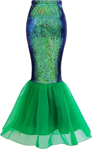 Vista 2 de Vgolar Disfraz de sirena para mujer, disfraz de cola de sirena, falda de tul, vestido de juego