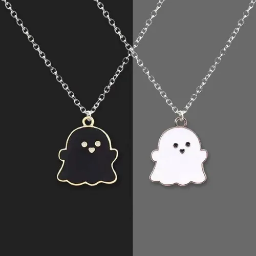 Vista 6 de 1 unidad2 collares con colgante de fantasma blanco y negro, dibujos animados, fantasma, amistad, pareja, encantador, collar de fantasma, colgante