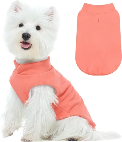 Vista 24 de FUAMEY Chaleco de forro polar para perros pequeños, sudaderas cálidas y elásticas para perros con agujero para correa, suéter suave de cuello alto
