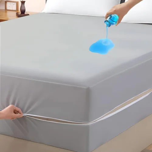 Vista 9 de Protector de colchón tamaño individual, funda 100% impermeable con cremallera, 15 pulgadas de profundidad, funda de colchón de seis caras para cama