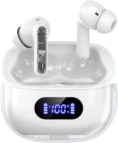 Vista 10 de Auriculares inalámbricos azules P1 PRO, auriculares inalámbricos Bluetooth con micrófonos de llamada clara, ajuste cómodo, IPX7 impermeable, batería