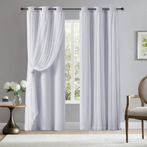 Vista 42 de BONZER Cortinas opacas con superposición transparente, mezcla y combina paneles de ventana de doble capa con aislamiento térmico para sala de estar