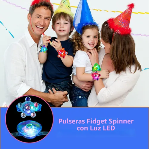 Vista 2 de Maegawa Paquete de 25 Pulseras Fidget Spinner con Luz LED, Recuerdos de Fiesta para Niños de 4-8 y 8-12, Suministros de Fiesta que Brillan