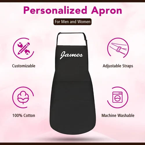 Vista 2 de Delantales personalizados para hombres y mujeres – Delantal personalizado con nombre bordado y bolsillos para cocina, pintura, manualidades, salón