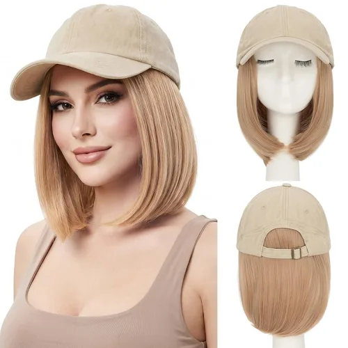 Vista 46 de SEGO - Gorra de béisbol con extensiones de cabello para mujer, resistente al calor, sintético, 6 pulgadas, ajustable, corta, recta, peluca