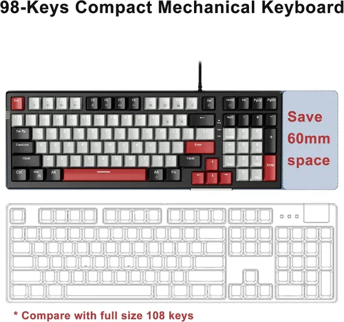 Vista 5 de Teclado mecánico compacto 80% para juegos, teclado mecánico intercambiable en caliente con teclado numérico e interruptores rojos, teclado
