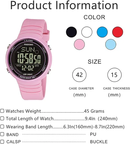 Vista 2 de Womens Watch for Women Digital Watch Outdoor Sport Watch Unisex Watch Teenagers Watch with 3 Groups Alarm Light Waterproof Countdown Stopwatch