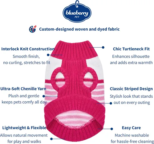 Vista 2 de Blueberry Pet Suéter Suave y Acogedor de Chenilla con Rayas Elegantes para Perro en Rosa Princesa, Longitud de Espalda 10", Paquete de 1 Prenda