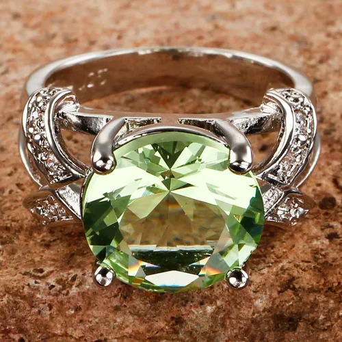 Vista 3 de Psiroy Anillo de promesa solitario relleno de amatista verde de plata de ley 925