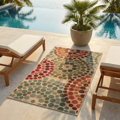 Vista 17 de Unique Loom Outdoor Modern Collection - Alfombra de área - Spark (4 pies 1 pulgada octágono beige/borgoña)
