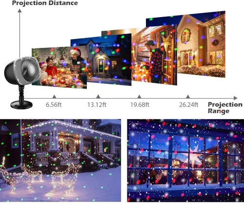 Vista 2 de Proyector de luces de nieve de Navidad, proyector de luz LED de Halloween, luces de vacaciones al aire libre con lámpara giratoria transparente