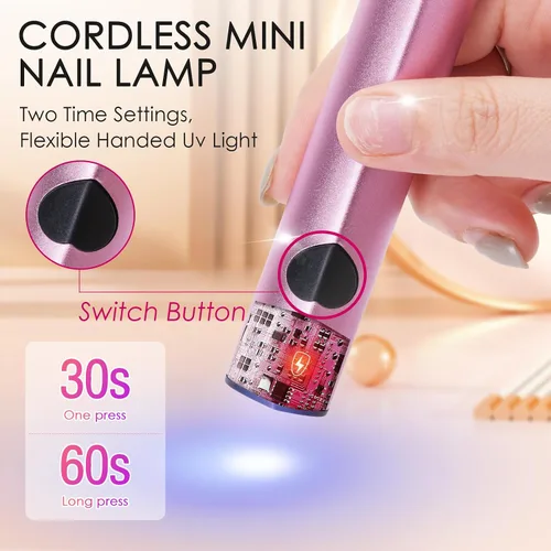 Vista 2 de Linssy Luz UV de mano de 10 W para uñas de gel, mini lámpara de uñas con USB recargable para esmalte de gel, arte de uñas 3D y uso doméstico (rosa)
