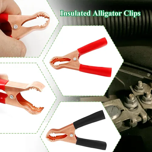 Vista 4 de 10 Piezas Pinzas de Cocodrilo Aisladas de 50A, Abrazaderas Eléctricas de Cocodrilo para Trabajo Pesado, Cable de Repuesto de Batería, Clips