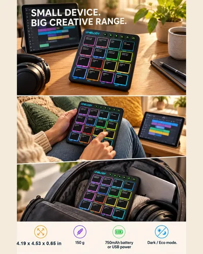 Vista 6 de Controlador inalámbrico MIDI Pad, 16 almohadillas RGB sensibles a