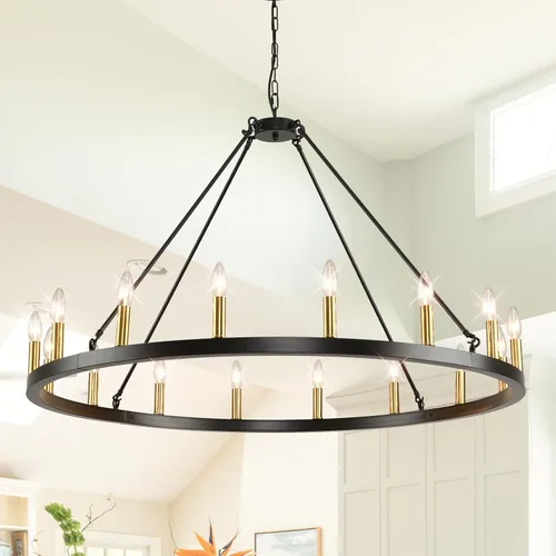 Vista 10 de Candelabro de granja de plata, lámpara de 12 luces con ruedas de carro, accesorio de luz para comedor, lámparas rústicas de isla de cocina GHDFGD-10