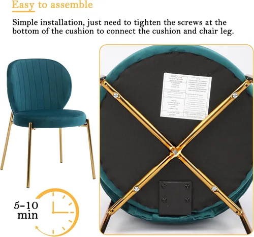 Vista 5 de DAGONHIL Juego de 2 sillas de comedor, sillas de terciopelo, modernas sillas tapizadas de mediados de siglo con patas de metal dorado para cocina