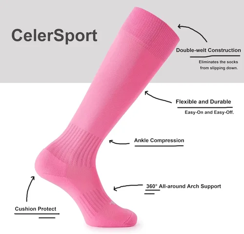 Vista 4 de CS CELERSPORT Pack de 23 calcetines de fútbol, sóftbol y béisbol para niños, jóvenes y adultos - Calcetines de compresión multideporte