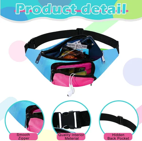 Vista 4 de Xuniea Riñonera retro de neón de los años 80, 2 bolsillos, bolsas para cinturón, disfraces de los años 90 para mujeres y hombres, riñoneras