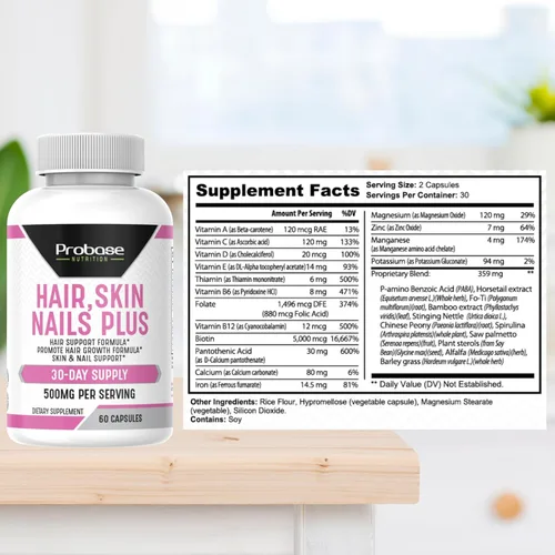 Vista 7 de Probase Nutrition Cabello, piel y uñas más 60 cápsulas de suministro para 30 días