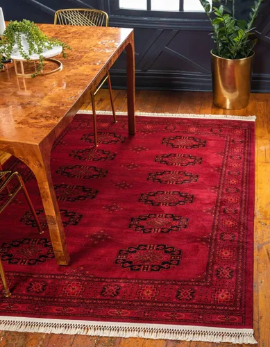 Vista 8 de Unique Loom Tekke Collection - Alfombra Khabour (3 pies 1 pulgada, redonda, rojo/negro)