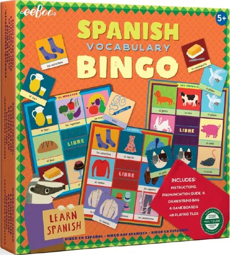 Vista 6 de eeBoo: Juego de bingo de 4 idiomas para niños de 5 años, español, francés, alemán, mandarín, chino, juego de aprendizaje que construye vocabulario
