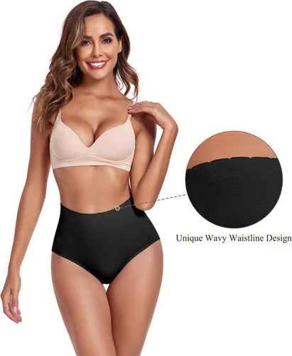 Vista 2 de Ropa interior invisible para mujer, de cintura alta, con elástico sin costuras, cobertura completa, paquete de 5